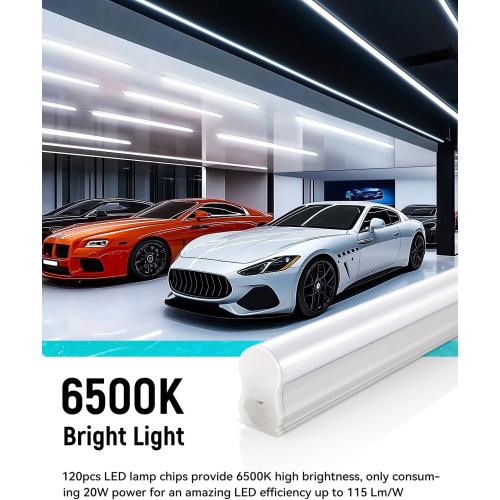 (4 Pack) 4FT T5 LED Shop Light,6500K,20W,2300LM(Super Bright White) Linkable LED Integrated Fixture,Garage Ceiling and Cabinet Light,Strip Light,Corded Electric with ON/Off Switch