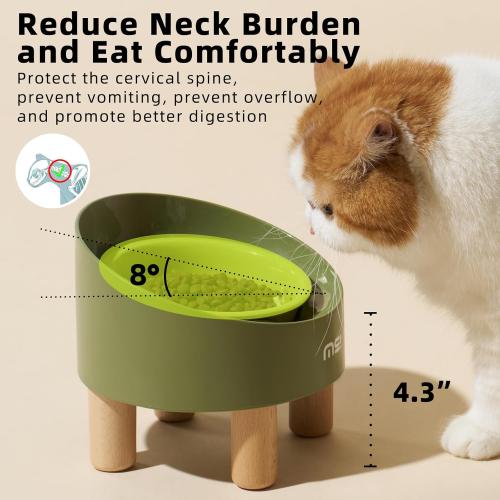 MS!MAKE SURE Cat Bowls, Adjustable Elevated Ceramic Cat Bowls with Anti-Slip Rubber Pad, Splash Guard, Lead & Cadmium Free, Whisker Friendly, for Puppies & Cats - 5.1 Wide, 295ML (10 oz), Green