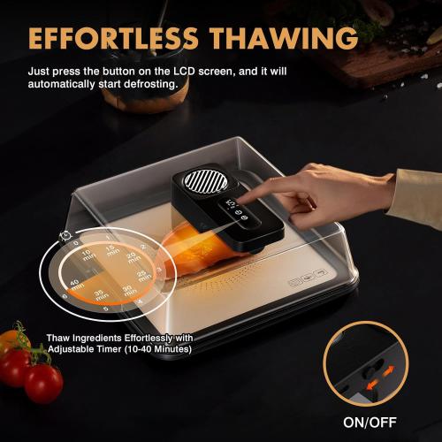 Rapid Defrosting Tray for Frozen Meat, Meat Thawing Tray for Frozen Meat with Airflow Technology, Meat Defroster, Smart Defrosting Mat, Thawing Mat, No Cold/Warm Water Required, Black