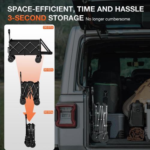 Foldable Wagon with Extended Tailgate: Collapsible Large Capacity Folding Wagon - Heavy Duty Utility Carts for Shopping,Garden,Sports,Groceries,Apartment,Camping,Outdoor - Black