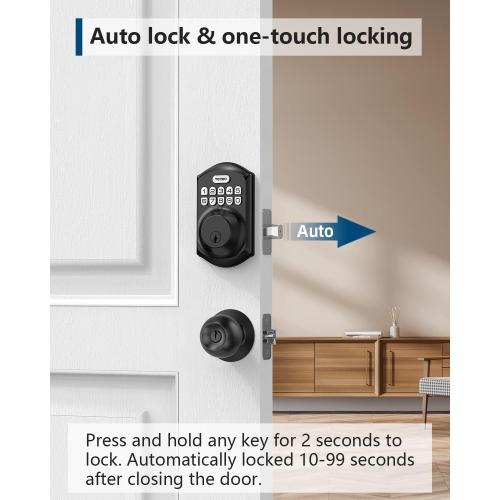 Color Black TEEHO TE001 Keyless Entry Door Lock with Keypad - Smart Deadbolt Lock for Front Door with 2 Keys - Auto Lock - Easy Installation - Matte Black