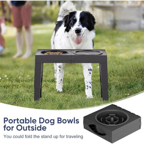 XIAZ Elevated Dog Bowls Large Breed Raised Dogs Bowl Stand Large/Medium Sized Dog Slow Feeder Dogs Bowls Food Water Stands 5 Heights Adjustable 9/11/12/14in Pet Feeder Dish Station