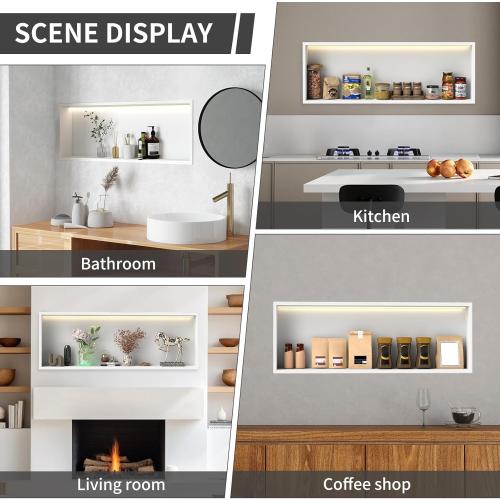 Konelia Shower Niche with Lighting, 36x12x4 Inside Shower Storage Wall Niche Stainless Steel Bathroom Shelf Niche No Tile Needed Shower Caddy Recessed Wall Niche, White