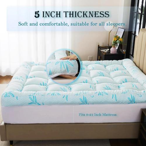 WhatsBedding 5 Inch Twin Mattress Topper Breathable Bamboo Viscose Air Layer,Memory Foam Mattress Topper Twin Size Blue.