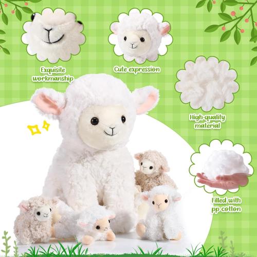 Lenwen 5 Pcs Lamb Stuffed Animal Toys Sets, 14 Inch Mommy Lamb Plush with 4 Cute Babies in Her Zippered Tummy Soft Cuddly Sheep Plushie for Farm Christmas Birthday Easter Gifts(Lovely Style)
