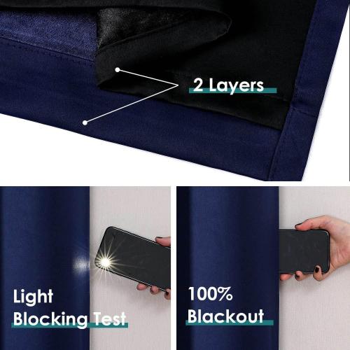 ChrisDowa 100% Blackout Curtains for Bedroom with Black Liner, 2 Thick Layers Total Blackout Thermal Insulated Grommet Window Curtains 2 Panels Set (Navy Blue, 52 x 63 Inch)