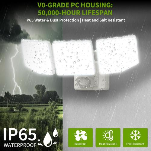38W 7500LM LED Security Lights Outdoor with Remote Control, 6500K Motion Sensor Flood Light, 3 Modes, IP65 Waterproof, Dusk to Dawn 3-Head Floodlight Fixture for Garage, Yard, Porch (White)