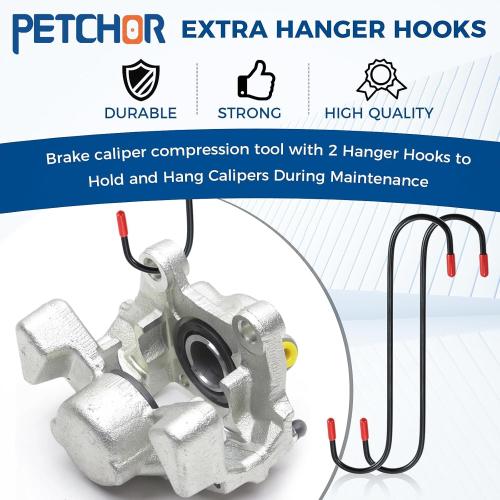 4 in 1 Brake Caliper Piston Compressor Tools, Disc Brake Caliper Press Tool with 360° Swing Ratchet and 2 Caliper Hooks for Piston Compression Disc Brake Pad Replacement and Maintenance (Blue)