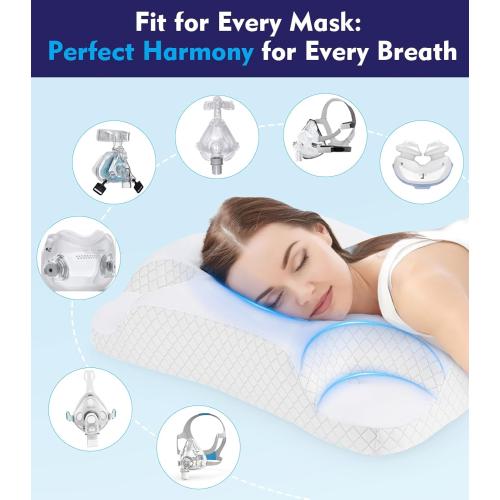 Deep Sleep CPAP Pillow for Side Sleeping for All CPAP Masks Users to Reduce Air Leaks & Masks Pressure: Neck Support Pillows for Neck Pain Relief - Cooling Memory Foam Pillow Side Back Stomach Sleeper