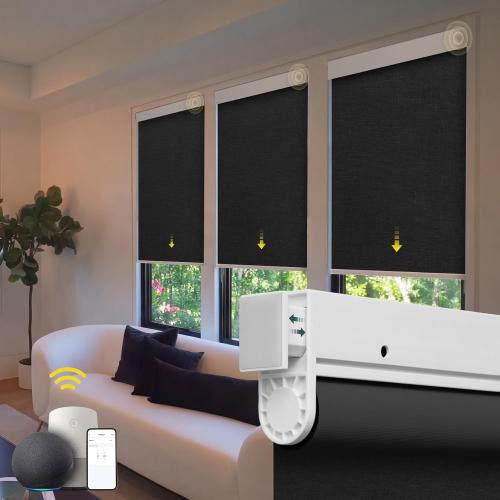 Motorized Blinds - No Drill Automatic Cordless Roller Shades Electric Smart Blinds with Remote Control (Black, 34 x 72), MH100
