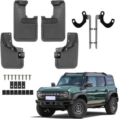 Mud Flaps Splash Guards for Ford Bronco Accessories 2021 2022 2023 2024 | No Drilling Required Bendable Mud Guards | Front & Rear 4-Piece Set Car Accessories