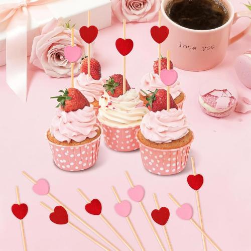120 PCS Red Love Heart Shaped Cocktail Picks, Toothpicks for Appetizers | 4.7Inch Bamboo Fancy Tooth Picks Cocktail Skewers Sticks Selected for Appetizers, Weddings, Valentines Day