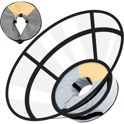 Sponge Core Dog Cat Cone Collar for After Surgery Recovery, Inflatable Dog Cone Alternative, Lainergie Dogs Donut Collar Adjustable with 2PCS Cover for Large Medium Small Dogs Cats (Grey Yellow, XL)