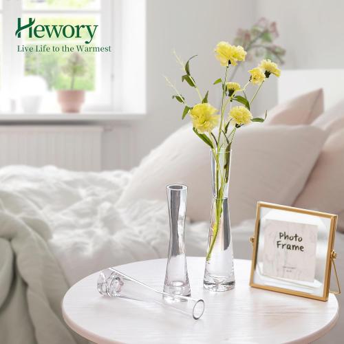 Hewory Glass Bud Vases for Centerpieces Set of 6, Handmade Modern Clear Small Skinny Decorative Single Flower Vase, Minimalist Slim Floral Vase for Home Wedding Party Events Table Decor,