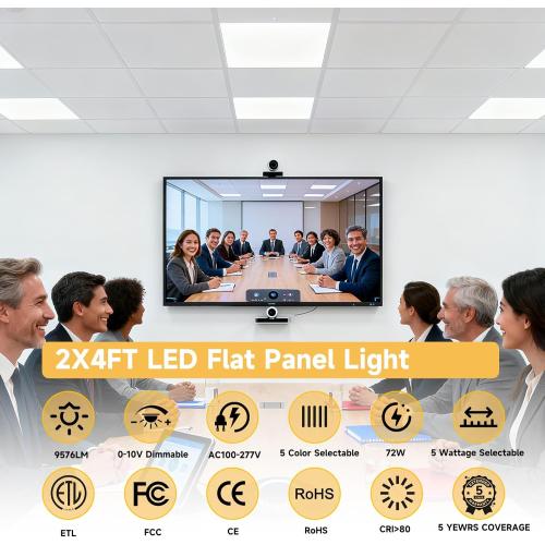 2 Pack 2x4 LED Flat Panel Light Drop Ceiling Office Fixture,9576LM, 30W/40W/50W/60W/72W Selectable,3000K/3500K/4000K/5000K/6500K 5CCT,Dimmable (0-10V) for Shop,Commercial Warehouse,ETL Listed