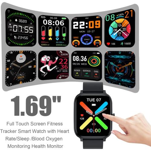Smart Watch for Men Women Compatible with iPhone Samsung Android Phone 1.83 inch Full Touch Screen IP68 Waterproof Bluetooh Fitness Tracker Heart Rate/Sleep Monitor, Black