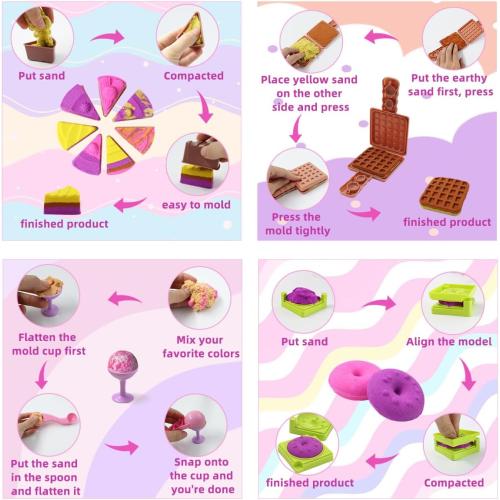 Baking Ice Cream Sensory Sand Kit for Girls, 2lbs Magic Play Sand, 7 Cake & 6 Ice Cream Molds, 10 Sand Tools, 6 Cookie Tools, Waffle Donut Molds, Sensory Bin Toys for Toddlers 3 4 5 6 7 8