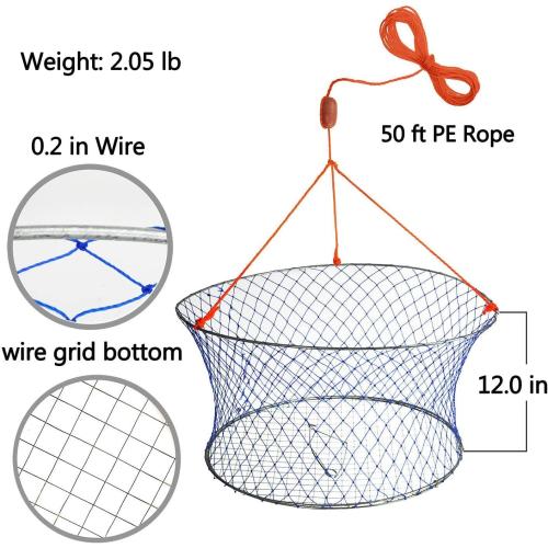 Palmyth Wire Grid Bottom Crab Nets Two Ring Crab Kit with Harness and Bait Clip 24” X 20” X 12”