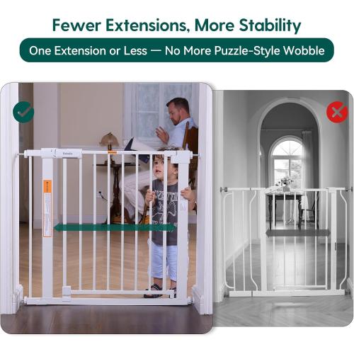 Size 36-41 BABELIO Baby Gate for Doorways and Stairs, 36-41 Pet Gate with Wide Walk Thru Door and Lock Indicator, No Drill Pressure Mounted Safety Gate with Double Lock and Self-Closing, White