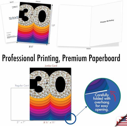 The Best Card Company - 30th Happy Birthday Card Jumbo (8.5 x 11 Inch) - 30 Years of Celebration Notecard for Birthdays, with Envelope - Bold Milestones 30 J6110AMBG