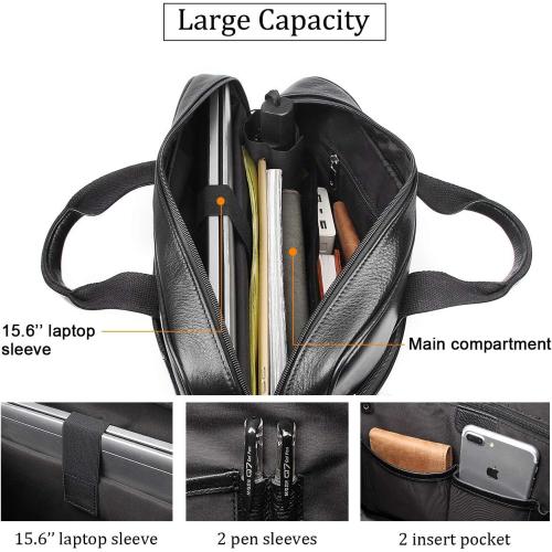 Augus Leather Laptop Briefcase for Men,Waterproof Travel Messenger Duffle Bags 15.6 Inch Laptop Bag
