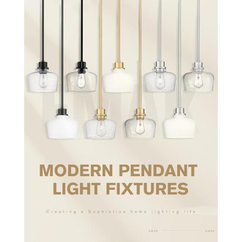 Emak 8 Inch Clear Glass Pendant Lights Kitchen Island, Modern Gold Pendant Light Fixtures for Kitchen, Bathroom, Bedroom, Dining Room, PL122-GD-CG