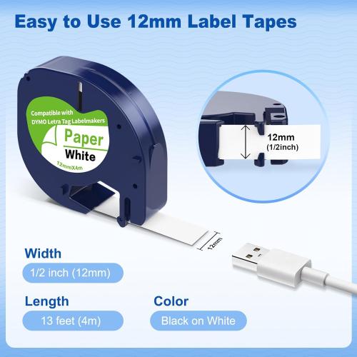3 Pack Paper Label Refills Replacement for Dymo Letratag Refills 91200/91330 White Paper Tape 1/2 X 13, Compatible with Dymo Label Maker Refills, Work for Letra Tag LT100H LT100T QX50