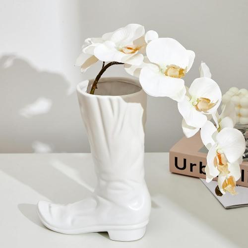 Denique White Boots Flower Vases, Creative Cowboy Boot Vase, Ceramic Flower Arrangements, Unique Boot Vases Boot Planter Modern Aesthetic Room Wedding Decor