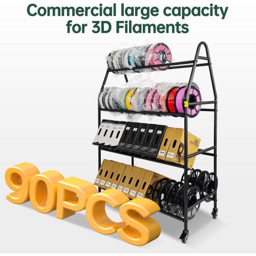 Storage Rack, Rolling 3D Printer Spool Holder stand, Heavy Duty Metal Shelf for ABS/PLA/TPU/Nylon, 3D Printing Accessories for Studio Office Workshop (Store 90PCS Filament Storage Rack)