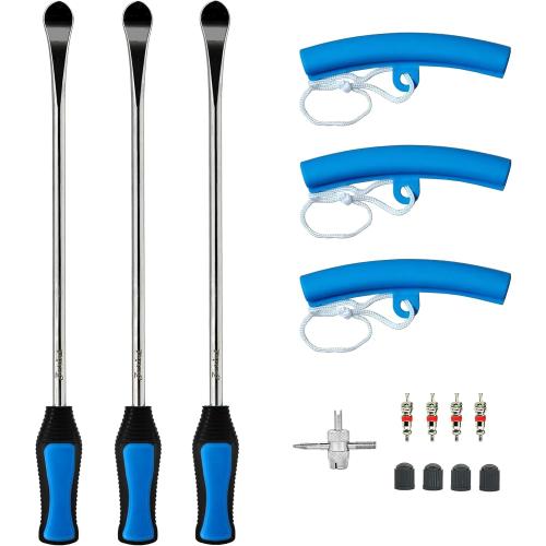 Heavy Duty Tire Repair Tool Kit, 3x14.5 Steel Tire Irons & 3 Rim Protectors, 4-Point Valve Tool with 4 Cores/Caps, Motorcycle/Bike/ATV Tire Changer Levers(TT-145-15)