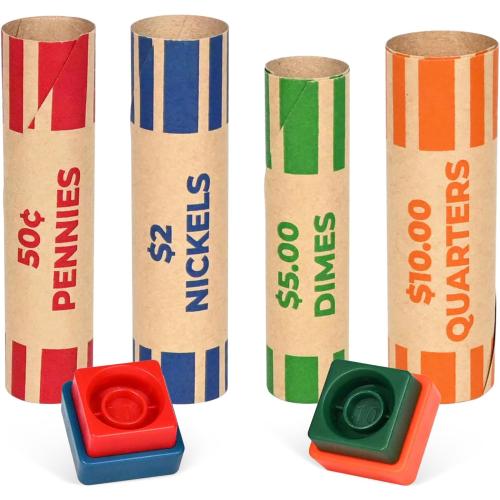 THEBLUETOUCH 512 Assorted Preformed Coin Wrappers with Coin Roll Crimpers