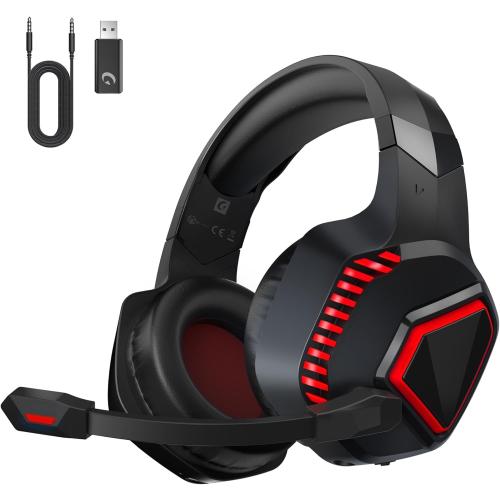 Wireless Gaming Headsets for PS5, PS4, Mac, Switch, PC, Computer - 2.4GHz & Bluetooth 5.2 Gamer Gaming Headphones Wireless, ENC Noise-Canceling Mic, 50MM Drivers, Red