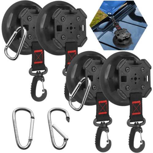 2/4Pcs Upgrade Heavy Duty Rotating Vacuum Suction Cups Anchor Hooks with 2/4Pcs Buckles,Large Hook Suction Cup Hangers,Strong Suction Cup Hook for RV Awning Camping,Window Suction Cups with Hook