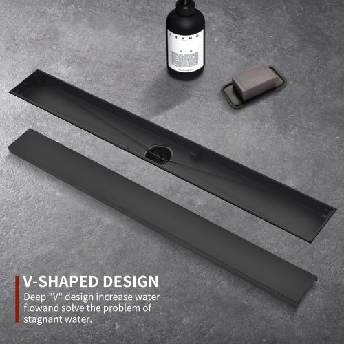 BLACK Linear Shower Drain with Tile Insert Panels, 24 Inch Black 304 Stainless Steel Rectangle Shower Floor Drain, with Hair Catcher, Adjustable Feet, Fits Bathroom, Balcony
