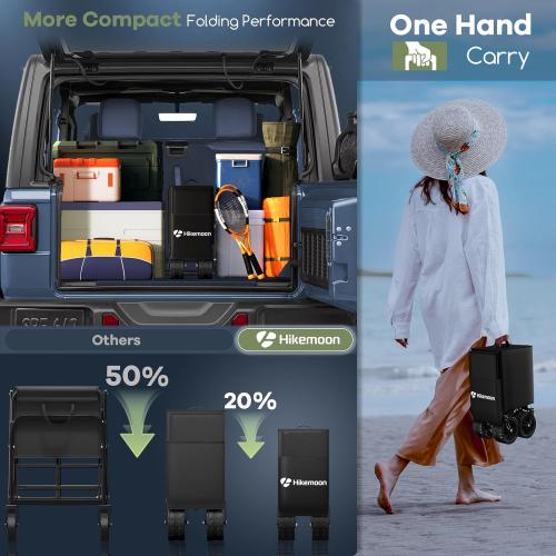 300L Extra Large Wagons Carts Foldable, 560LBS Heavy Duty Collapsible Beach Wagon 48 Long with Big All-Terrain Wheels, Utility Folding Cart for Camping, Grocery, Sports, Garden, Black