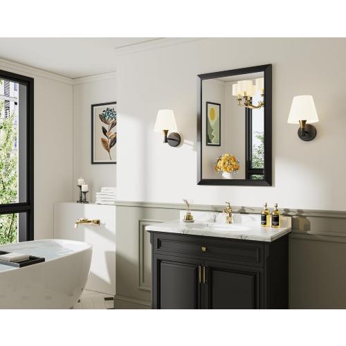 Briivue 24x36 Inch Black Bathroom Mirror for Wall, Thick Metal Framed Rectangle Mirrors for Over Sink, Bedroom, Living Room, Entryway, Anti-Rust, HD Tempered Glass