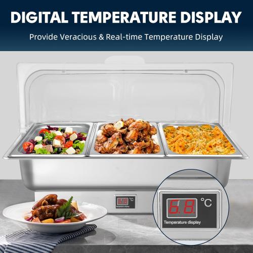 Electric Chafing Dish, 3 x 3QT Size Electric Chafing Dish Buffet Set with Rotary Knob Adjustable Temp, 700W Electric Buffet Servers and Warmers with Roll Top for Catering