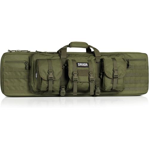 Savior Equipment American Classic Tactical Double Long Gun Bag Pistol Transportation Case w/Backpack Strap, Lockable Compartment, Available Length in 32 36 42 46 51 55