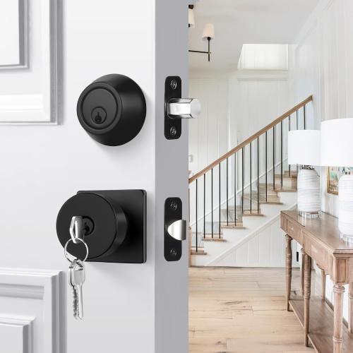 Goldenwarm Matte Black Exterior Door Knob with Deadbolt, Front Door Knob with Lock and Key Unique 1 Pack