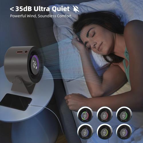 Bettdow BETTODW Desk Fan,100 High-Speed Wind Quiet Table Fans,12 Hours Cool Time,Digital Display,Adjustable Light Modes,Portable Fan for Home Office Kitchen Travel Camping-Gray