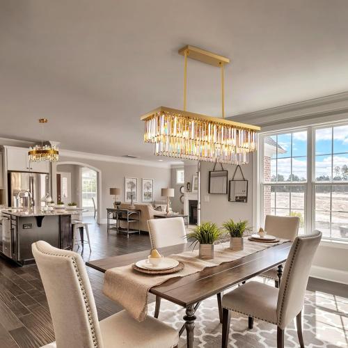 Siljoy 10-Light Rectangle Gold Crystal Chandelier for Dining Room Modern Rectangular 2 Tiers Crystal Raindrop Chandelier Linear Pendant Ceiling Light Fixture for Kitchen Island L40'' x W10'' x H10''