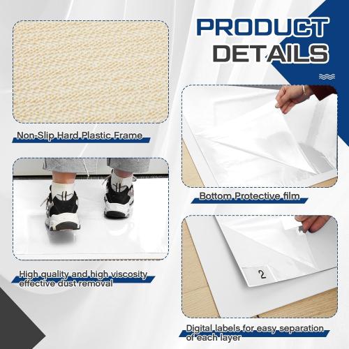 Nuanchu Adhesive Mat Pad Include 1 Sticky Non Slip Base Pad 2 Tacky Dust Mats Construction of 30 Sheets (60 Sheets Total) for Clean Room Science Lab Matting Laboratory Hospital(White,24x36 Inches)