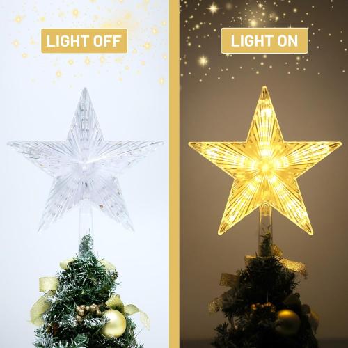 Christmas Tree Topper Star Warm White Light,Star Tree Topper for Christmas Tree Decoration Xmas Tree Topper with 30 LED Lights Battery and USB Powered 8.7 Inch