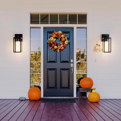 Kalium Porch Lights Outdoor Wall Light Fixture 2pcs, Matte Black, Wall Sconce 12.4 in, Toughened Frame, Clear Glass Shade, Waterproof Lanterns, for Patio, Exterior, Front, Door, Entryway