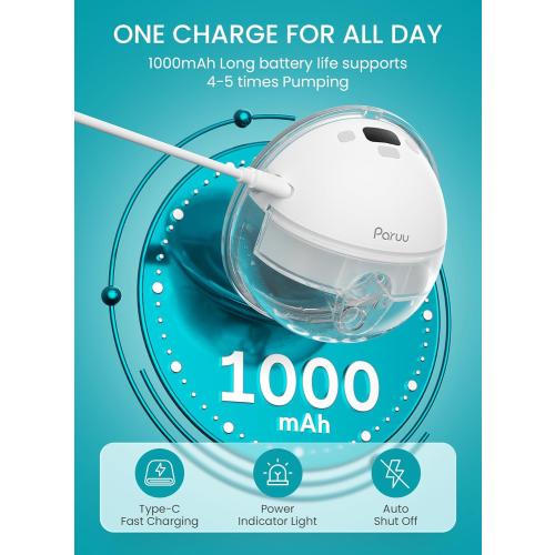 Paruu Hands Free Breast Pump P16, Wearable Breast Pump Electirc Portable with 4 Modes & 12 Levels, Max 309mmHg Strong Suction 19/21/24mm Flange Inserts Wearable Breastfeeding Pump, 2 Pack White
