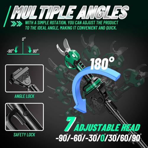2-in-1 Cordless Electric Pruning Shears with Pole, 1.4 Cutting Diameter, Tree Trimmers Long Handle Pruner with 15 Ft High Reach, 2 *21V 2000mAh Battery Powered Pole Pruner for Tree Trimming
