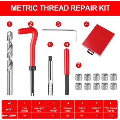 Metric Thread Repair Insert Kit, M9X1.25mm Rethreading