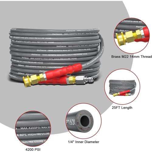 1/4’’ Pressure Washer Hose 25FT, Steel Wire Biaided Hose 4200PSI
