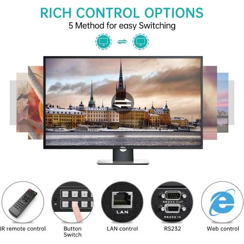 MT-VIKI 4K HDMI Matrix Switch 8X8 w/Web GUI & Audio Extraction w/Remote, 4K@30Hz, Rack Mount Switcher & Splitter, EDID, RS232, LAN Port, APP, Fit 1U 19'' Rack for Conference Room, Church, Bar