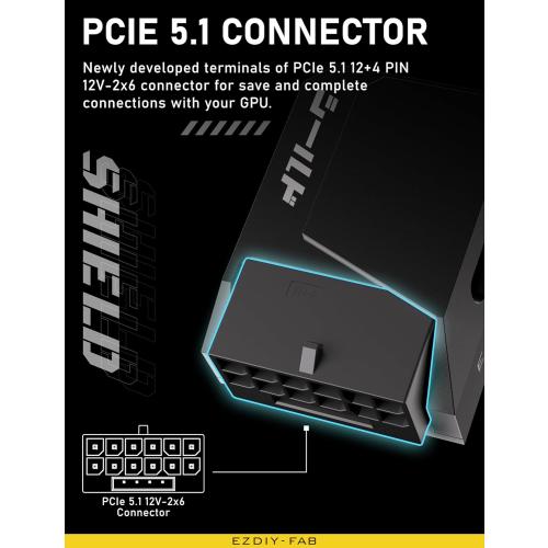 EZDIY-FAB PCIe 5.1 Adapter - 600W 12 4pin,16pin 12VHPWR GPU Power Connector,12V-2x6 GPU Adapter,90 Degree Right Angle - Compatible with RTX 3090Ti, 4070Ti, 4080, 4090 GPU - RVS Type, Black, 1 Pack